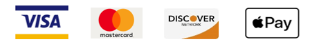 Credit card icons - Visa, Master Card, Discover Card and Apple Pay.
