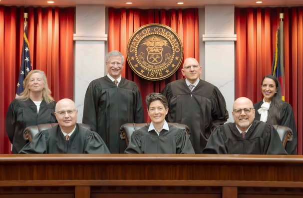 Photo of Seven Colorado Supreme Court Justices in Courtroom