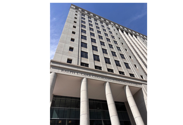 Entrance to Ralph Carr Judicial Center from 1300 Broadway in Denver